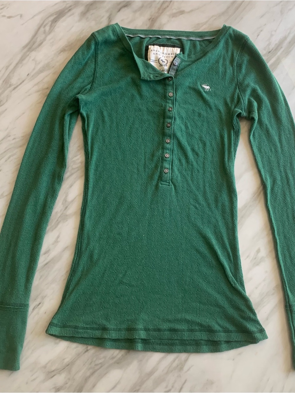 Abercrombie & Fitch Emerald Green Ribbed Henley Top